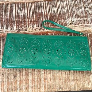HOBO Green Leather Wristlet Clutch